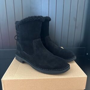 UGG Black Suede Boots with Fur Interior